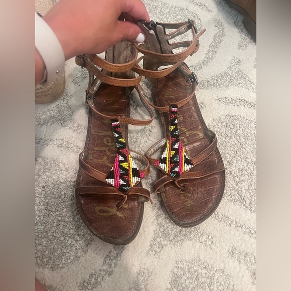 Sam Edelman Gladiator Sandal - Giselle Calf Hair Toe Ring Flat Thong Size 7 - Picture 2 of 6